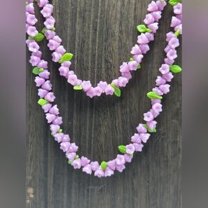 50's Carmen Miranda Fruit Salad Necklace Purple Flower Beaded MCM Statement VTG